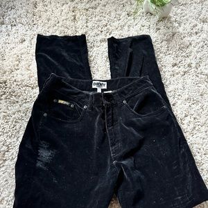 DKNY unique vintage black velvet soft cute casual evening pant jeans